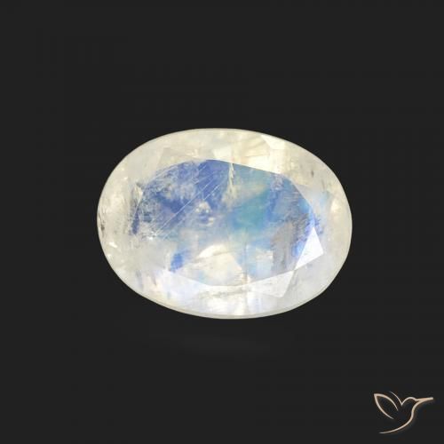 Pietra di luna arcobaleno Bianco bluastro naturale da 1.07 ct, Ovale, Trasparente