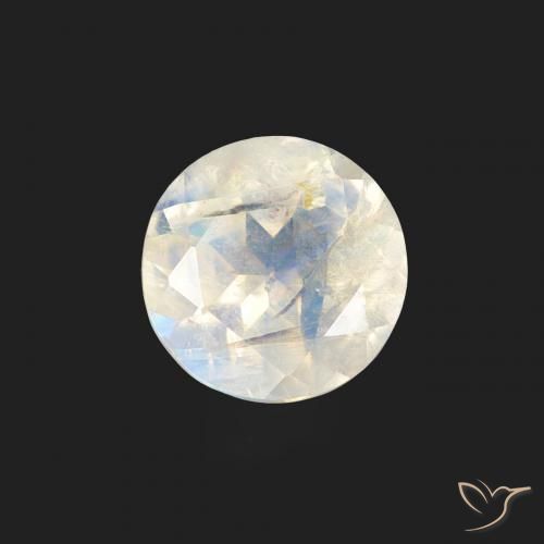 0.47ct Naturale Bianco bluastro Pietra di luna arcobaleno, Rotondo, Trasparente