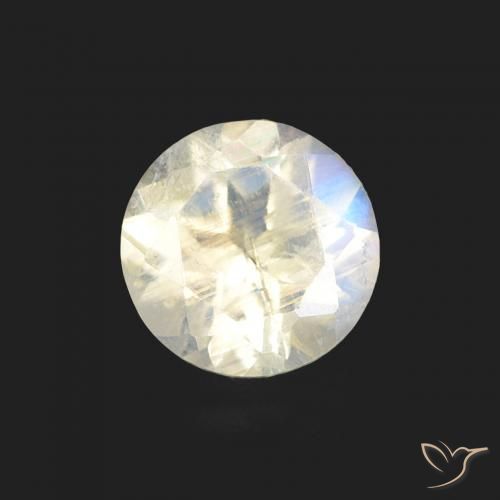0.49ct Naturale Bianco bluastro Pietra di luna arcobaleno, Rotondo, Trasparente