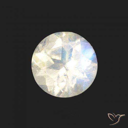 Pietra di luna arcobaleno Bianco bluastro naturale da 0.49 ct, Rotondo, Trasparente