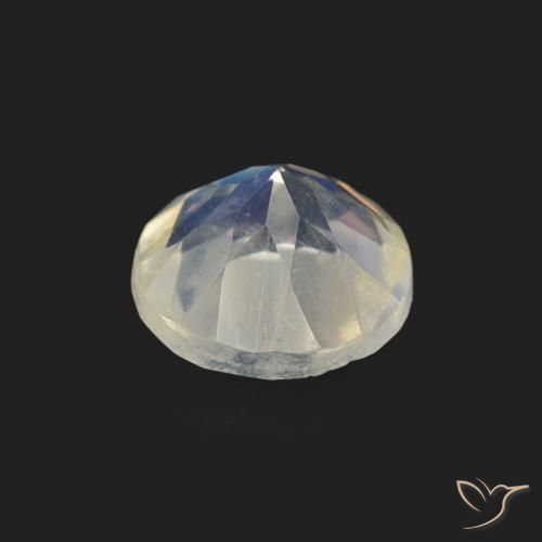 Pietra di luna arcobaleno bianco bluastro naturale da 0,48 ct, taglio rotondo, trasparente