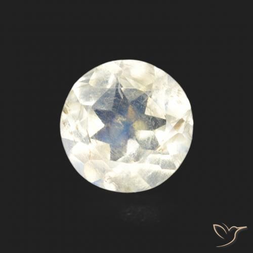 0.66ct Naturale Bianco bluastro Pietra di luna arcobaleno, Rotondo, Trasparente