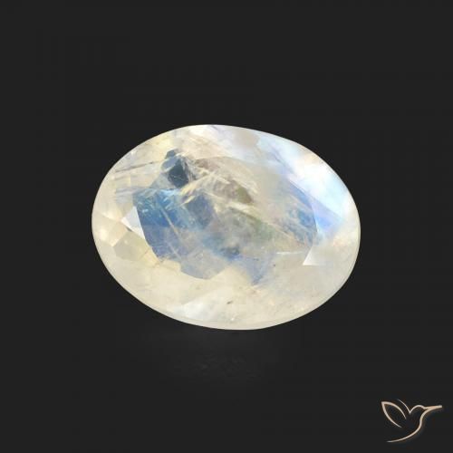 Pietra di luna arcobaleno Bianco bluastro naturale da 1.15 ct, Ovale, Trasparente
