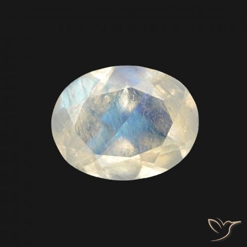 1.28ct Naturale Bianco bluastro Pietra di luna arcobaleno, Ovale, Trasparente