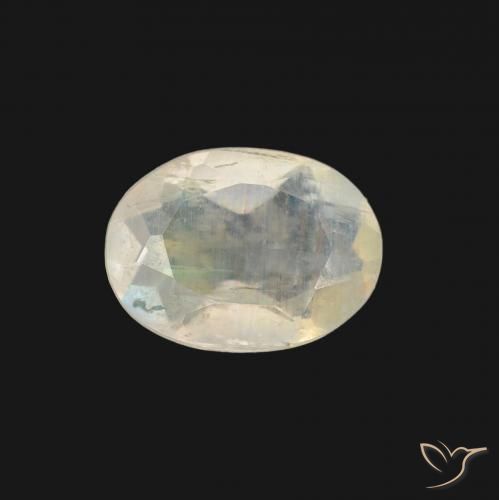0.97ct Naturale Bianco bluastro Pietra di luna arcobaleno, Ovale, Trasparente