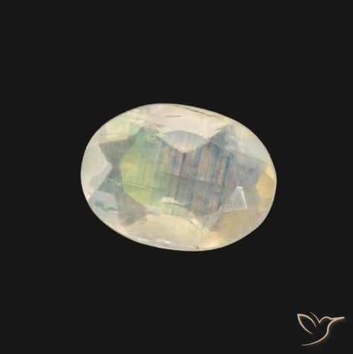 Pietra di luna arcobaleno Bianco bluastro naturale da 0.97 ct, Ovale, Trasparente