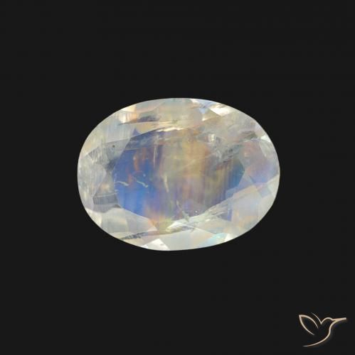 0.96ct Naturale Bianco bluastro Pietra di luna arcobaleno, Ovale, Trasparente