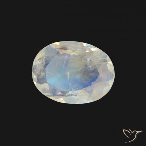 Pietra di luna arcobaleno Bianco bluastro naturale da 0.96 ct, Ovale, Trasparente