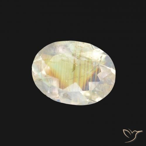 Pietra di luna arcobaleno Bianco bluastro naturale da 1.19 ct, Ovale, Trasparente