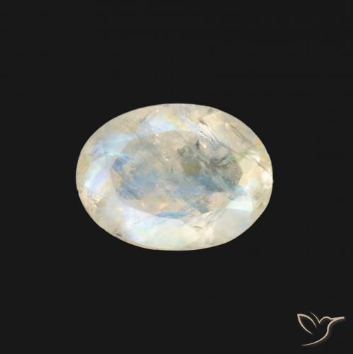 1.11ct Naturale Bianco bluastro Pietra di luna arcobaleno, Ovale, Trasparente