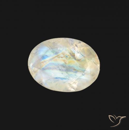 Pietra di luna arcobaleno Bianco bluastro naturale da 1.11 ct, Ovale, Trasparente