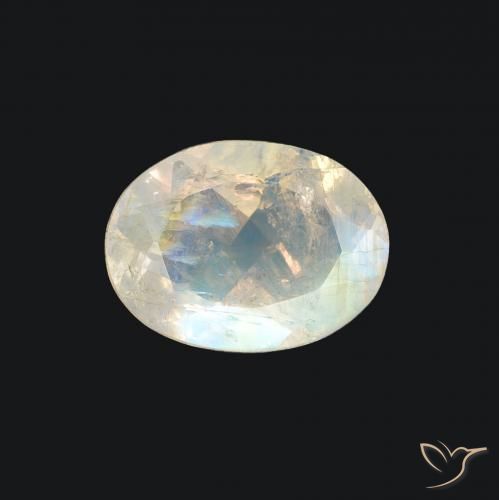 Pietra di luna arcobaleno Bianco bluastro naturale da 1.16 ct, Ovale, Trasparente