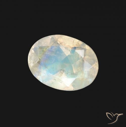 Pietra di luna arcobaleno Bianco bluastro naturale da 1.16 ct, Ovale, Trasparente
