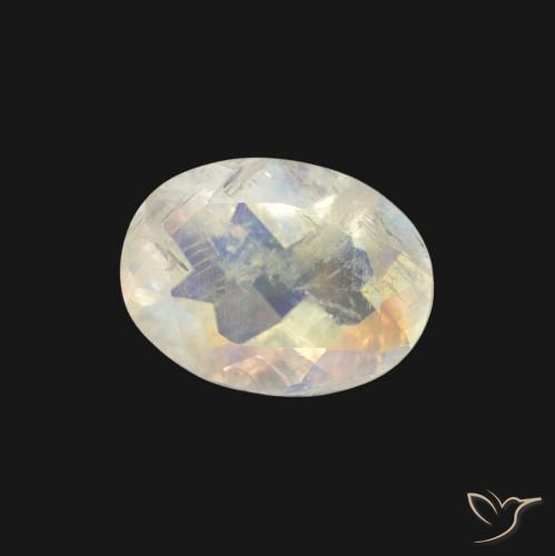 Pietra di luna arcobaleno Bianco bluastro naturale da 1.21 ct, Ovale, Trasparente