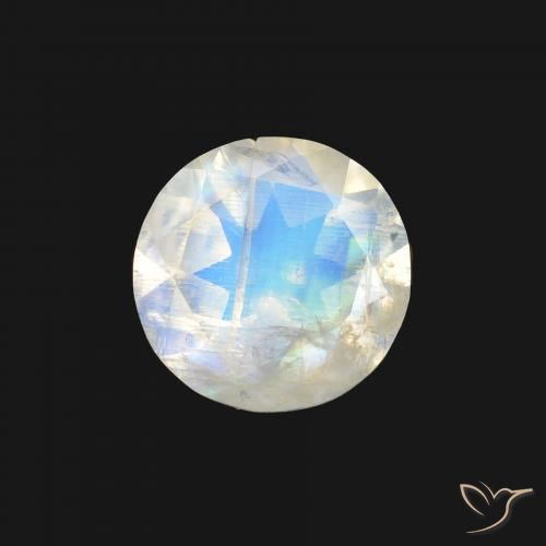 1.04ct Naturale Bianco bluastro Pietra di luna arcobaleno, Rotondo, Trasparente