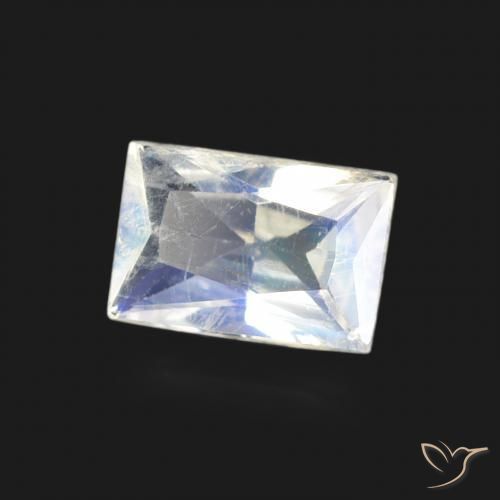 Pietra di luna arcobaleno Bianco bluastro naturale da 0.48 ct, Taglio a baguette, Trasparente