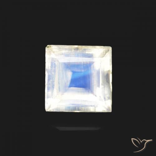 0.33ct Naturale Bianco bluastro Pietra di luna arcobaleno, Quadrato, Trasparente