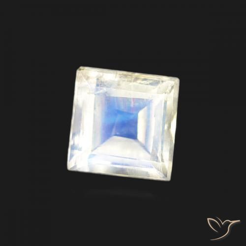 Pietra di luna arcobaleno Bianco bluastro naturale da 0.33 ct, Quadrato, Trasparente