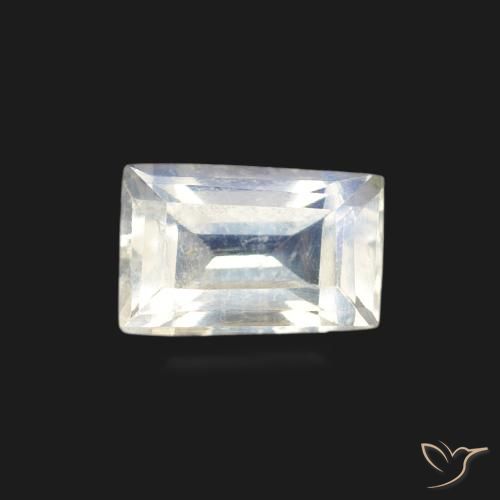 0.60ct Naturale Bianco bluastro Pietra di luna arcobaleno, Taglio a baguette, Trasparente
