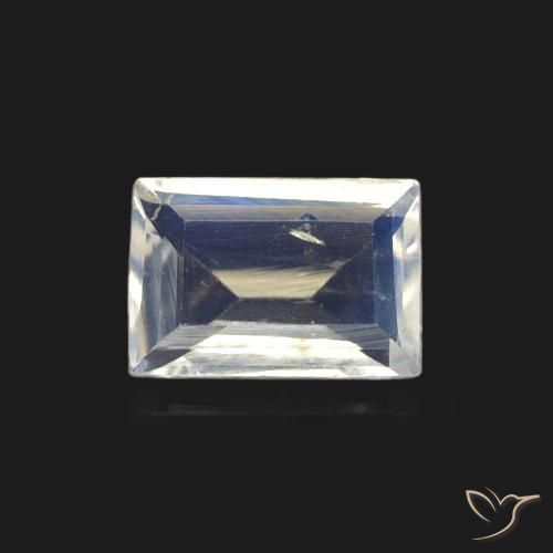 0.44ct Naturale Bianco bluastro Pietra di luna arcobaleno, Taglio a baguette, Trasparente