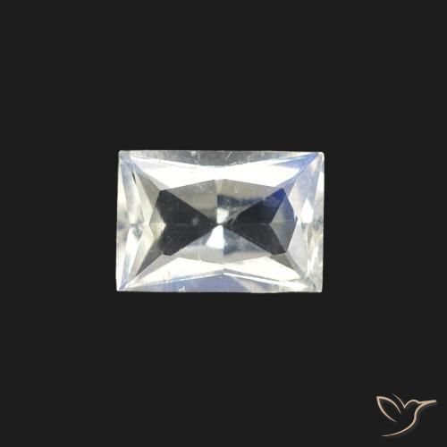 0.47ct Naturale Bianco bluastro Pietra di luna arcobaleno, Taglio a baguette, Trasparente