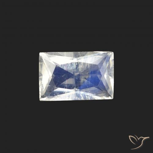 0.50ct Naturale Bianco bluastro Pietra di luna arcobaleno, Taglio a baguette, Trasparente