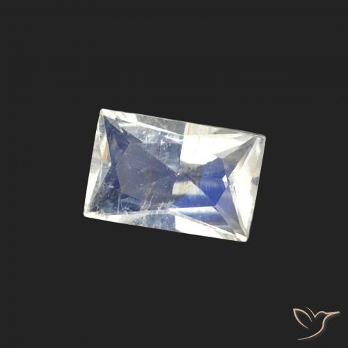 Pietra di luna arcobaleno Bianco bluastro naturale da 0.50 ct, Taglio a baguette, Trasparente