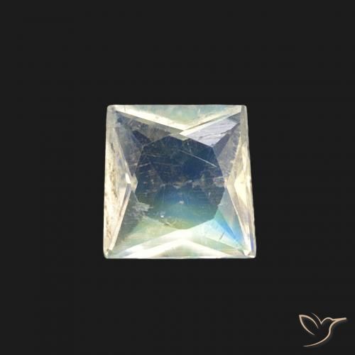 0.27ct Naturale Bianco bluastro Pietra di luna arcobaleno, Quadrato, Trasparente