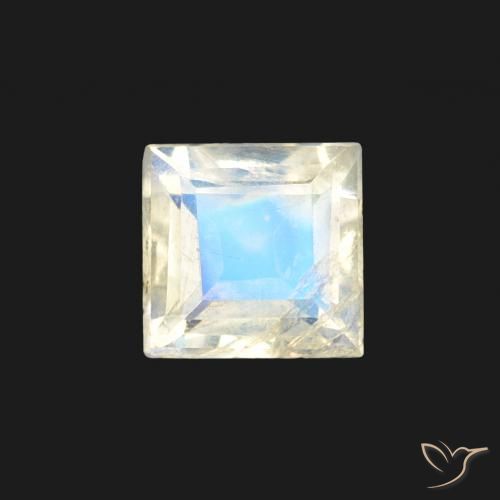 0.35ct Naturale Bianco bluastro Pietra di luna arcobaleno, Quadrato, Trasparente