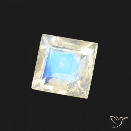 Pietra di luna arcobaleno Bianco bluastro naturale da 0.35 ct, Quadrato, Trasparente