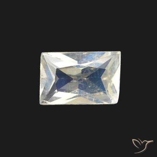 0.39ct Naturale Bianco bluastro Pietra di luna arcobaleno, Taglio a baguette, Trasparente