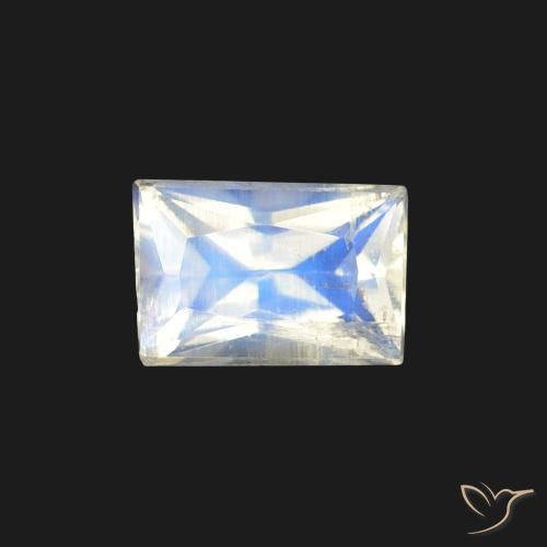 0.47ct Naturale Bianco bluastro Pietra di luna arcobaleno, Taglio a baguette, Trasparente