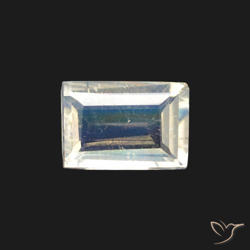 0.40ct Naturale Bianco bluastro Pietra di luna arcobaleno, Taglio a baguette, Trasparente