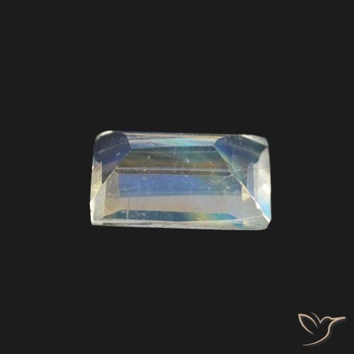 Pietra di luna arcobaleno Bianco bluastro naturale da 0.40 ct, Taglio a baguette, Trasparente