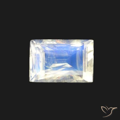0.56ct Naturale Bianco bluastro Pietra di luna arcobaleno, Taglio a baguette, Trasparente