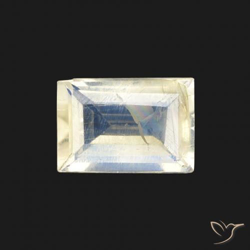 0.76ct Naturale Bianco bluastro Pietra di luna arcobaleno, Taglio a baguette, Trasparente