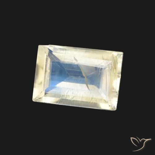 Pietra di luna arcobaleno Bianco bluastro naturale da 0.76 ct, Taglio a baguette, Trasparente