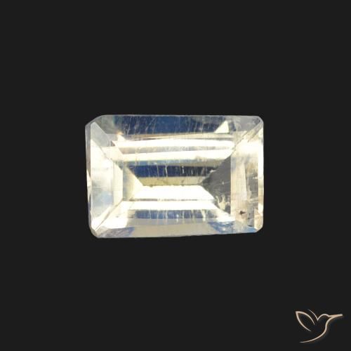 0.45ct Naturale Bianco bluastro Pietra di luna arcobaleno, Taglio a baguette, Trasparente