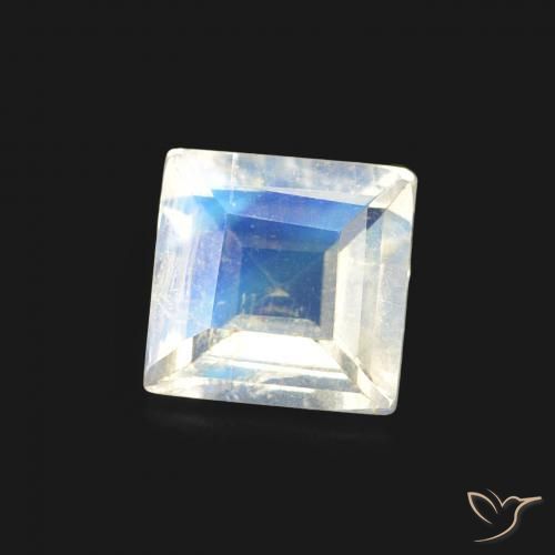 Pietra di luna arcobaleno Bianco bluastro naturale da 0.44 ct, Quadrato, Trasparente