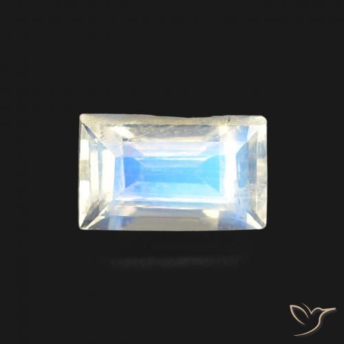 0.50ct Naturale Bianco bluastro Pietra di luna arcobaleno, Taglio a baguette, Trasparente