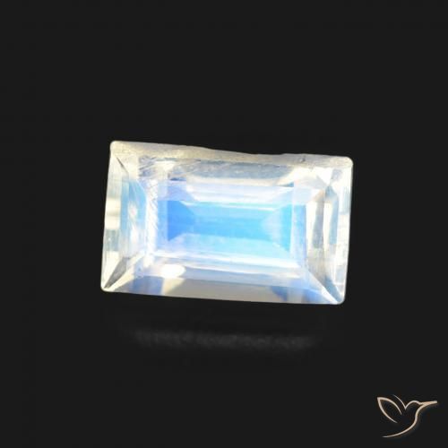 Pietra di luna arcobaleno Bianco bluastro naturale da 0.50 ct, Taglio a baguette, Trasparente