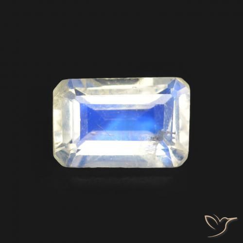 Pietra di luna arcobaleno Bianco bluastro naturale da 0.57 ct, Ottagonale / Taglio smeraldo, Trasparente