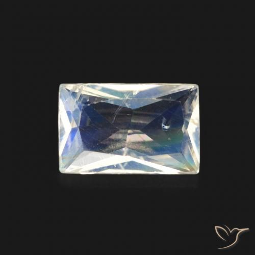 0.46ct Naturale Bianco bluastro Pietra di luna arcobaleno, Taglio a baguette, Trasparente