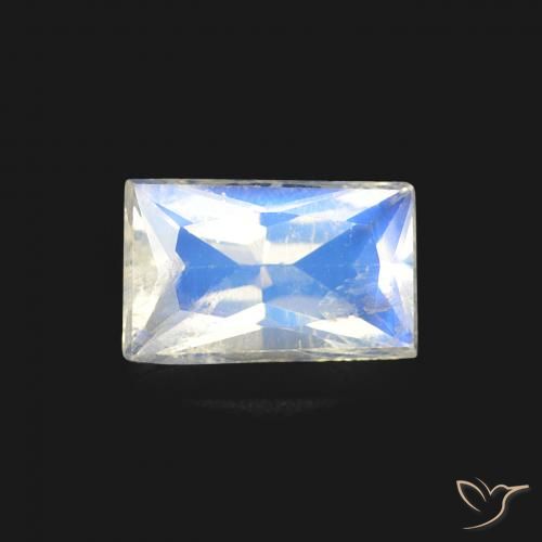 0.45ct Naturale Bianco bluastro Pietra di luna arcobaleno, Taglio a baguette, Trasparente
