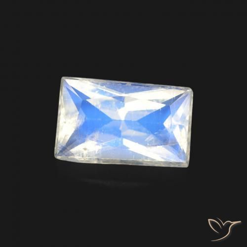 Pietra di luna arcobaleno Bianco bluastro naturale da 0.45 ct, Taglio a baguette, Trasparente