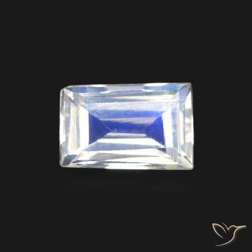 0.47ct Naturale Bianco bluastro Pietra di luna arcobaleno, Taglio a baguette, Trasparente