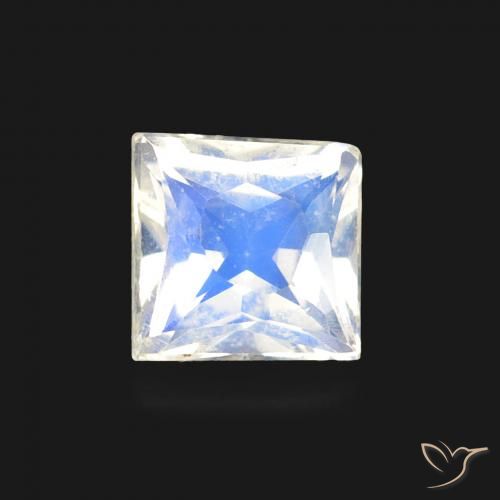 Pietra di luna arcobaleno Bianco bluastro naturale da 0.55 ct, Quadrato, Trasparente