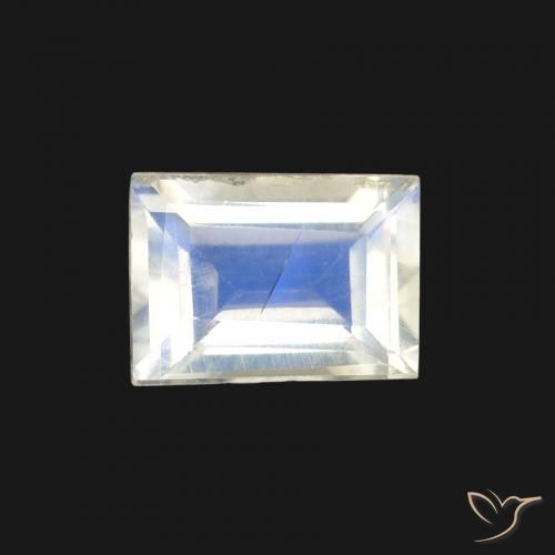 1.00ct Naturale Bianco bluastro Pietra di luna arcobaleno, Taglio a baguette, Trasparente