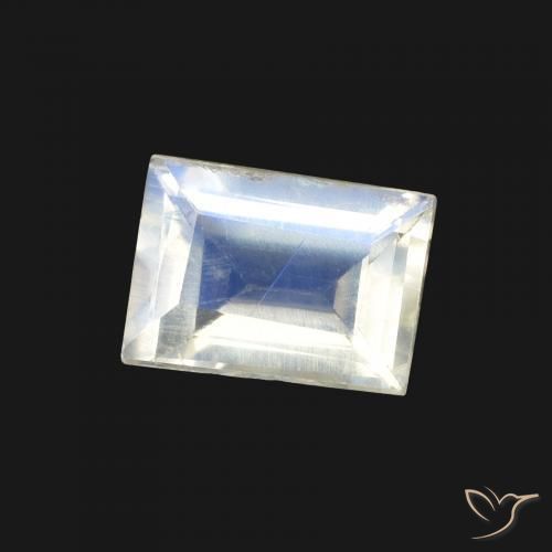 Pietra di luna arcobaleno Bianco bluastro naturale da 1.00 ct, Taglio a baguette, Trasparente