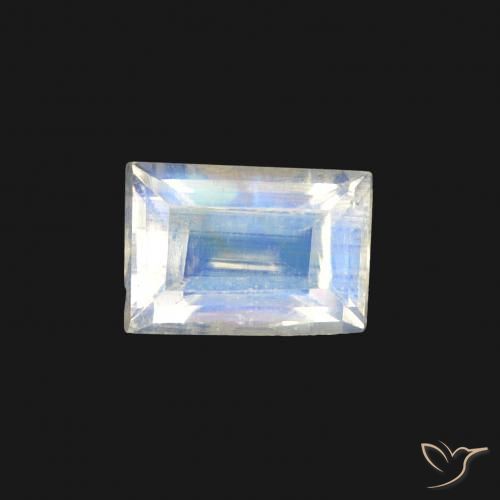 0.57ct Naturale Bianco bluastro Pietra di luna arcobaleno, Taglio a baguette, Trasparente
